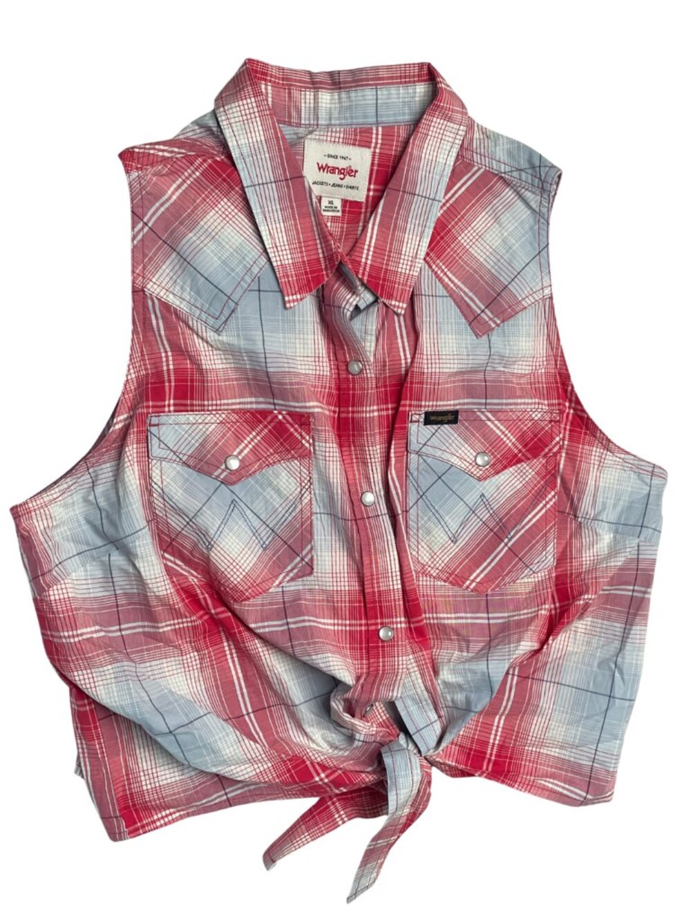 NWT Wrangler Women's Essential Sleeveless Plaid Western Crop Top, XL